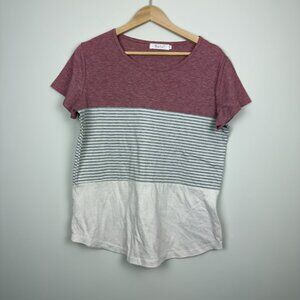 Women's YunJey Round Neck Triple Color Block Stripe T-Shirt, Size M